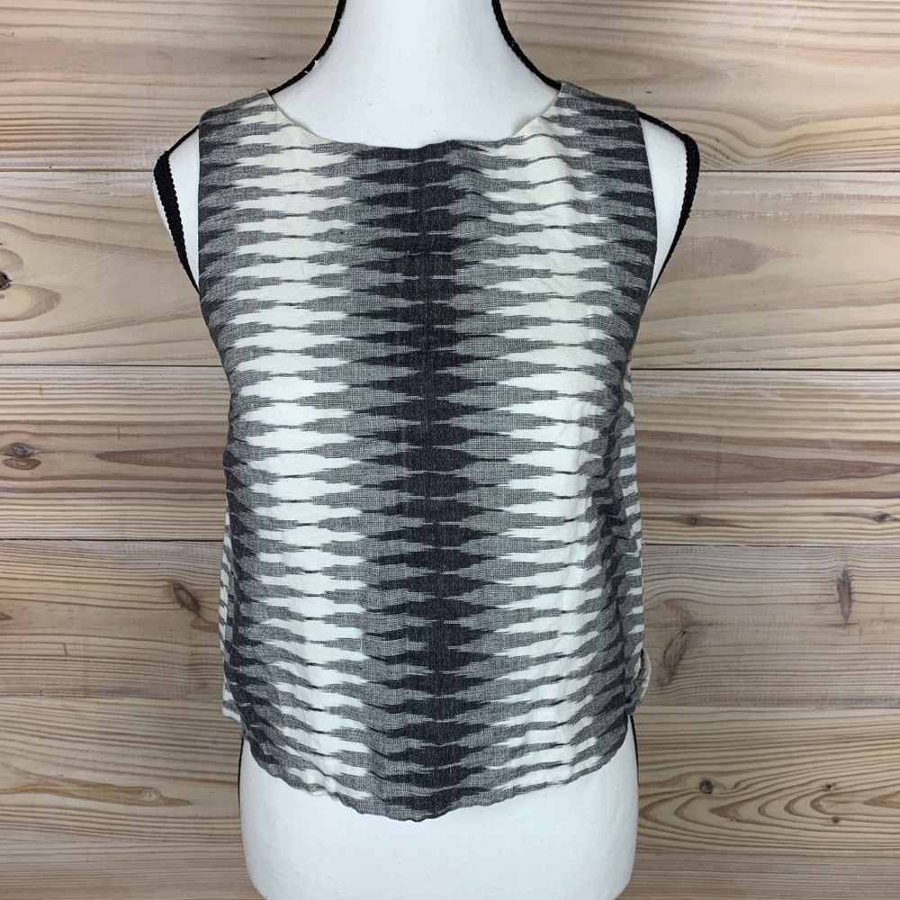 Yoli Rapp Crop Top Womens S Black White Ikat Abstract Sleeveless Minimalist Boho